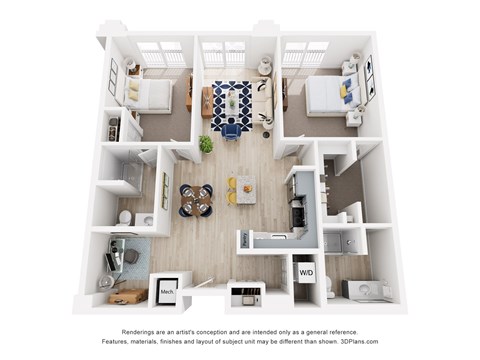 Floor plan for 2 beds, 2 baths, 1110 sqft